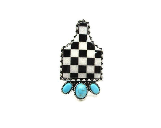 Western Checkered Cattle Tag Cuff Ring