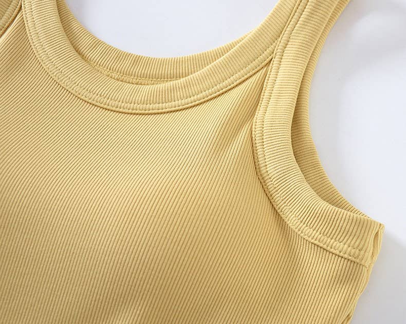 Athleisure built-in bra rib tank top: Yellow
