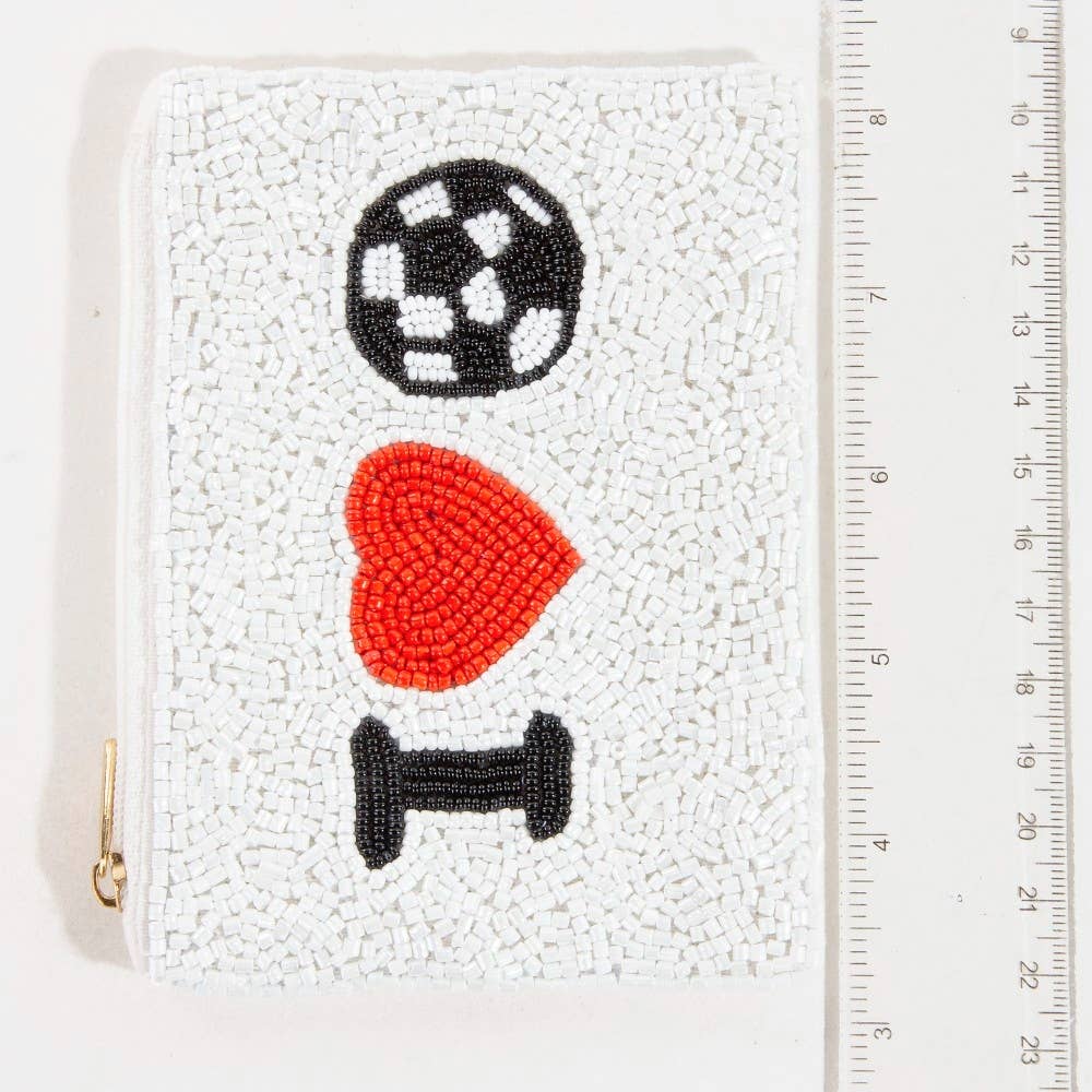 Seed Beaded I Love Soccer Coin Purse