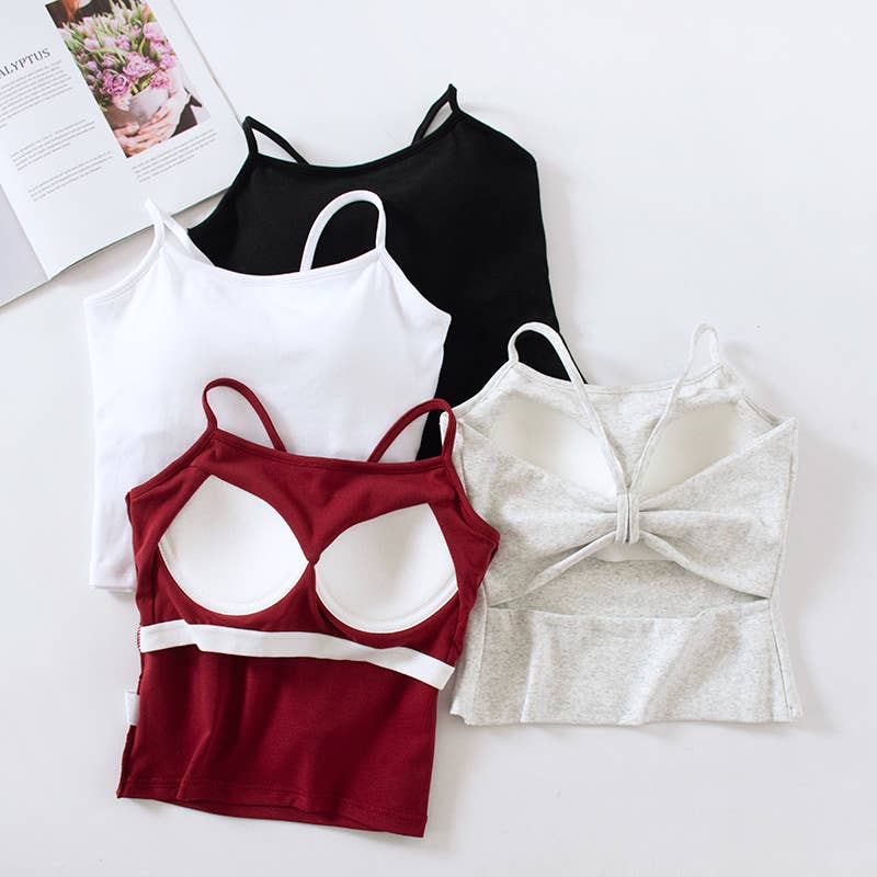 Cotton cutout built-in bra cropped tank top: Black
