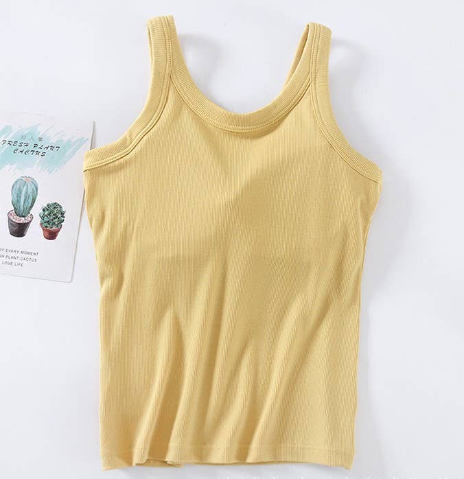 Athleisure built-in bra rib tank top: Yellow