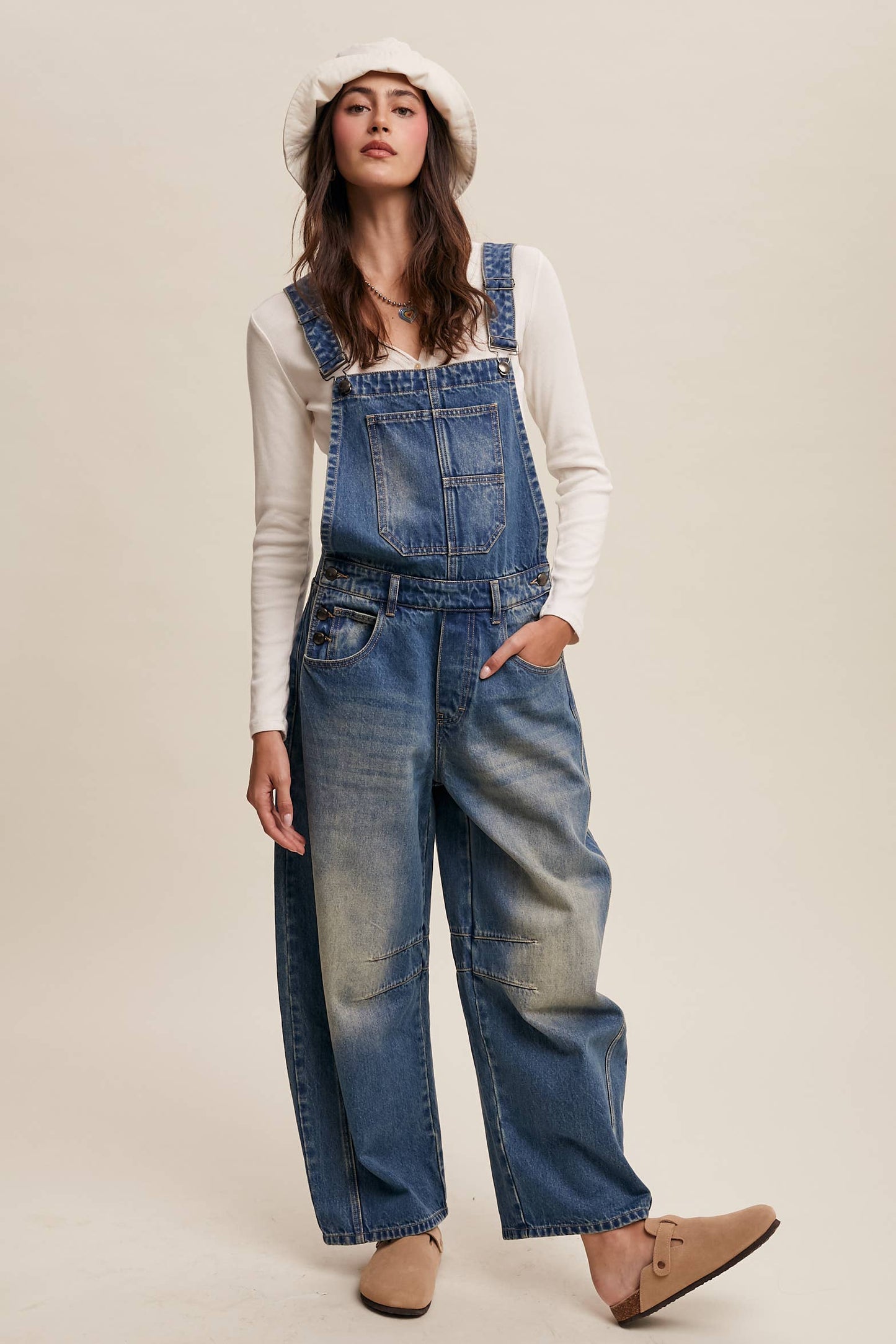 Barrel Jean Denim Overall: Blue Denim