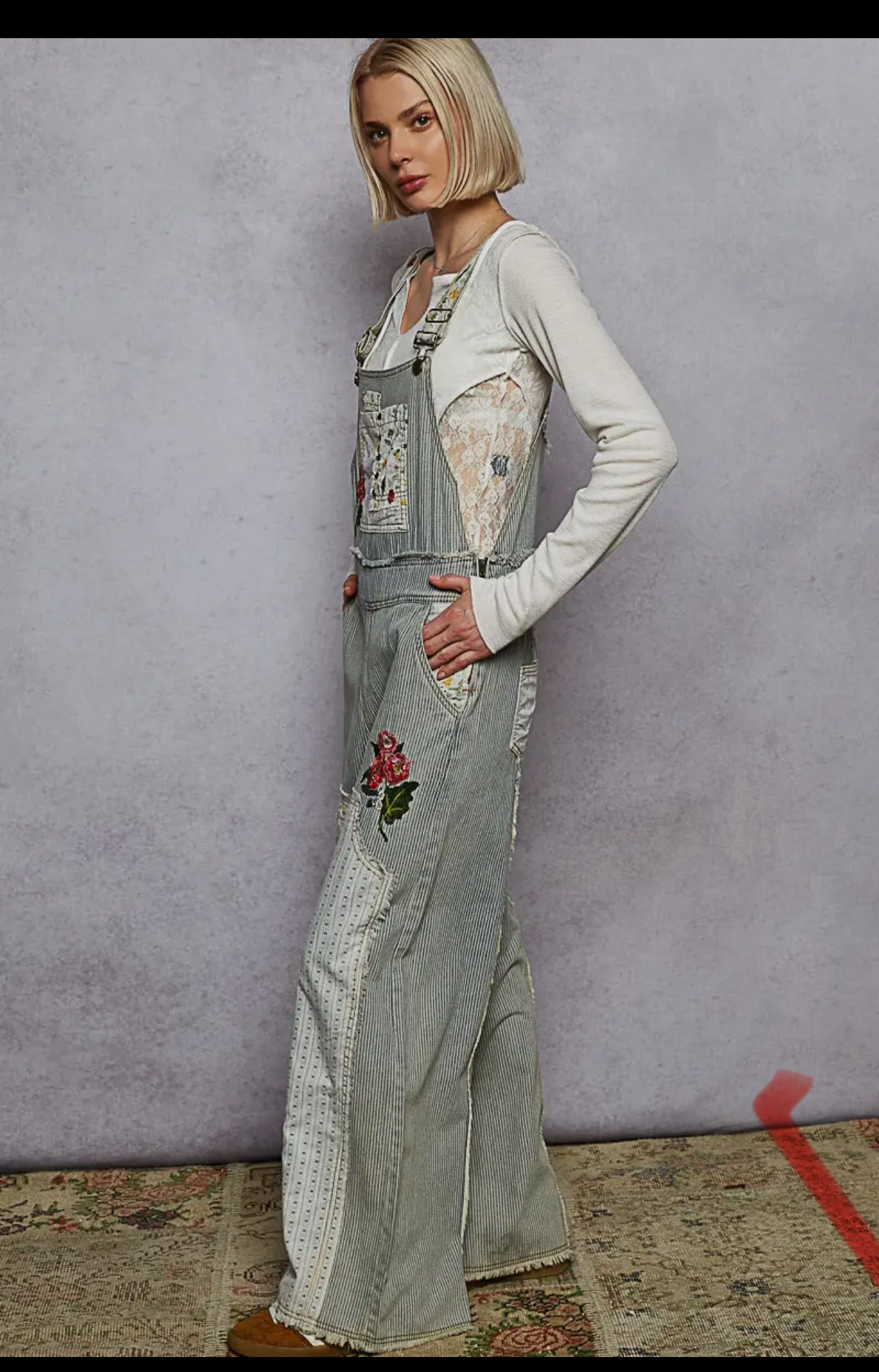 Floral Patchwork Embroidery Overall