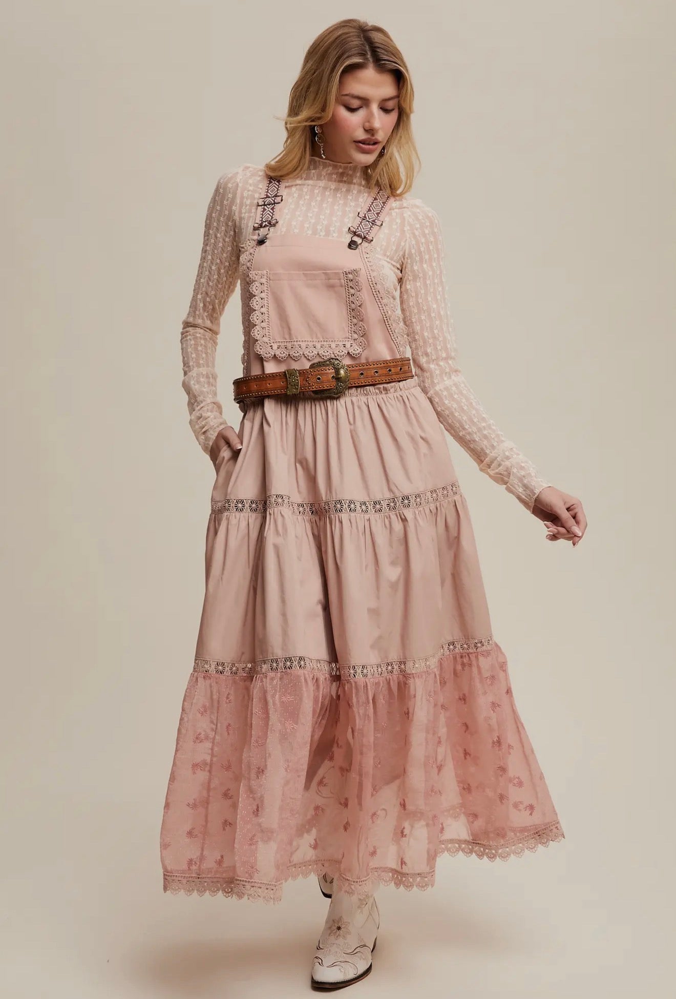 Cotton Tiered Maxi Pinafore Boho Dress