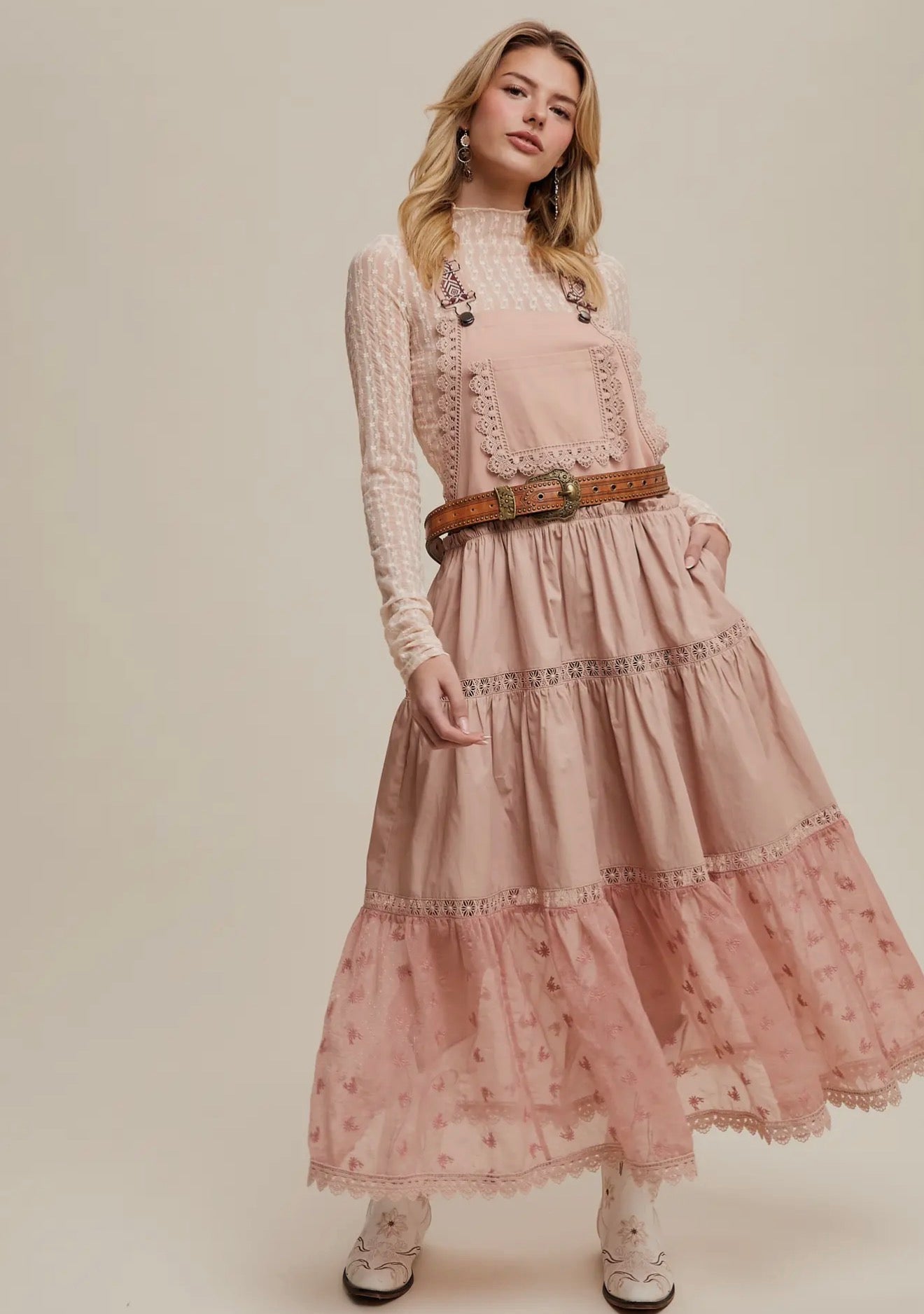 Cotton Tiered Maxi Pinafore Boho Dress