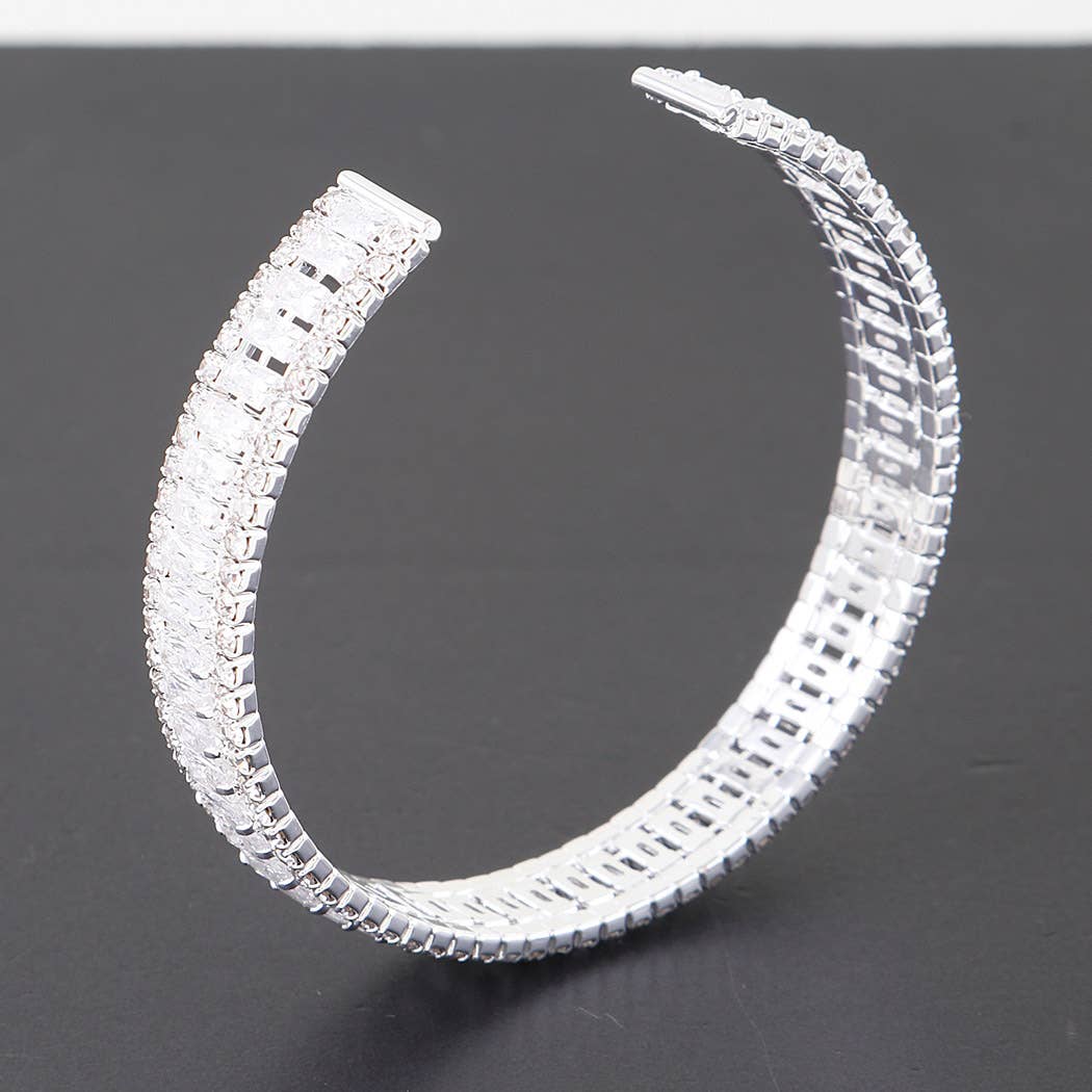 Wide Cubic Zirconia Cuff Bracelet
