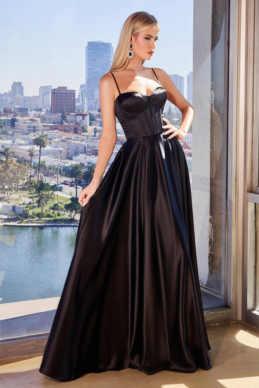 A-LINE SATIN BUSTIER DRESS
: Black / 8