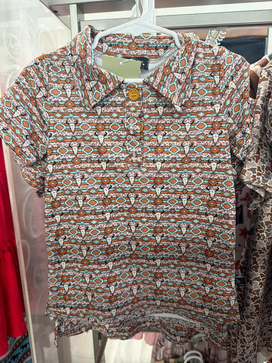 Aztec Longhorn Boy Collar Shirt