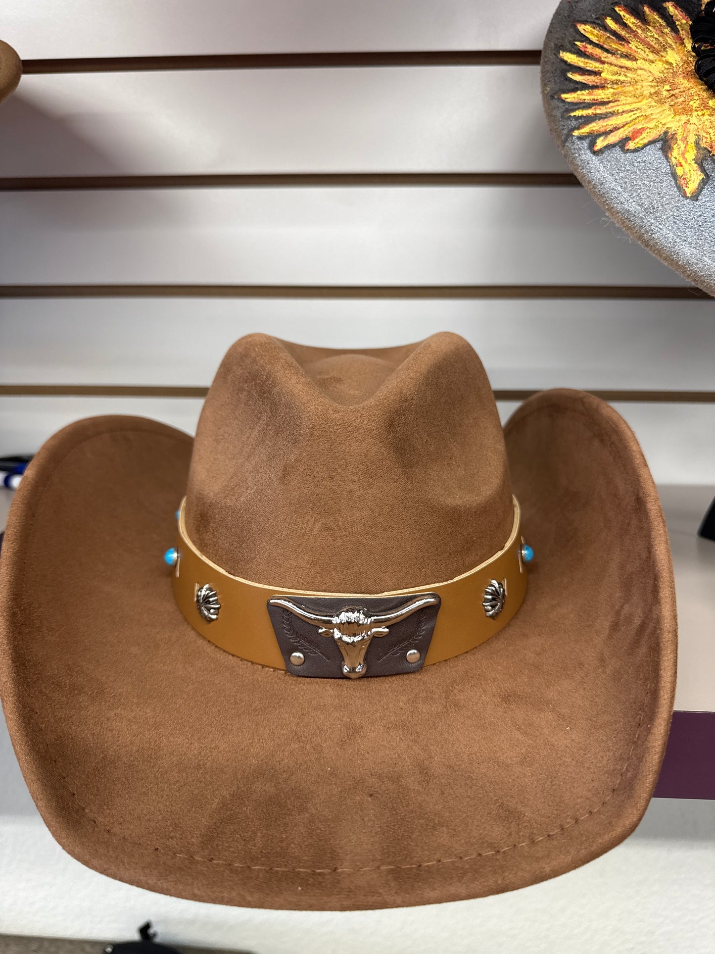 Western Bull Head Concho Accent Leather Strap Suede Cowboy
