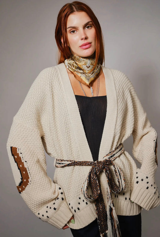 Western Horse Belted
Cardigan Sweater