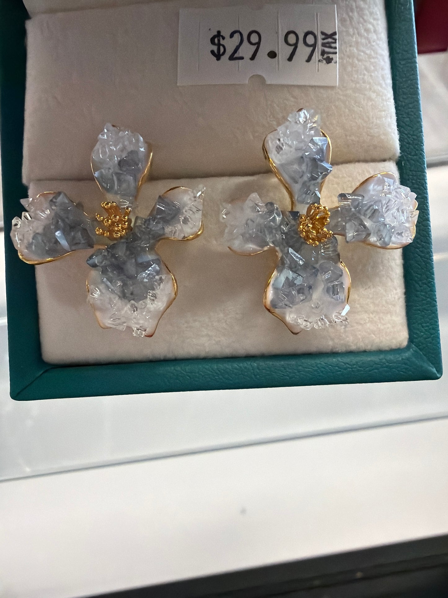 Floral earrings, flower stud earrings, crystal earrings