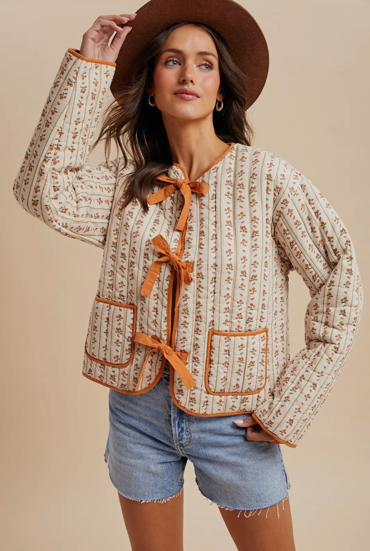 Quilted Bow Tie Puffer Jacket