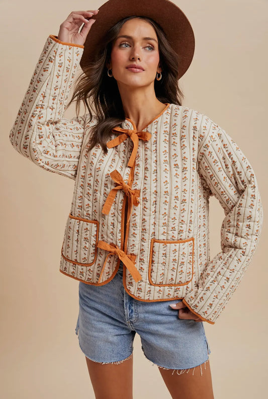 Quilted Bow Tie Puffer Jacket