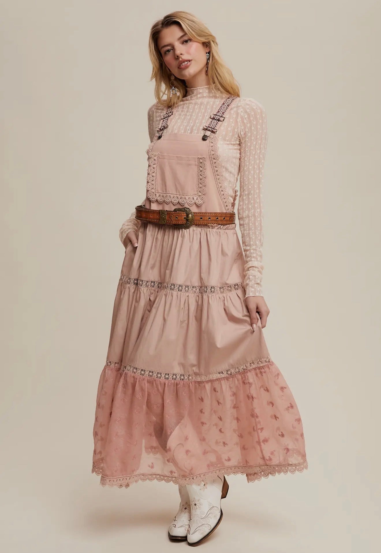 Cotton Tiered Maxi Pinafore Boho Dress