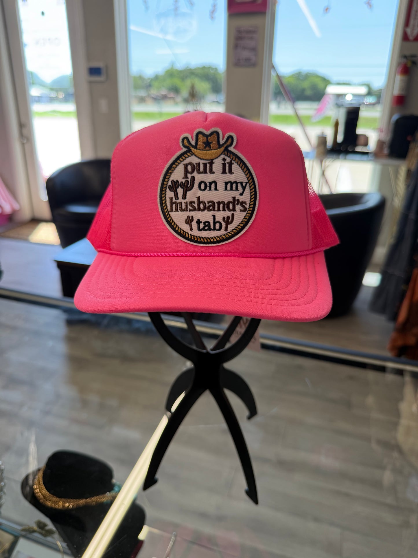 Hot pink western husbands custom cap ￼