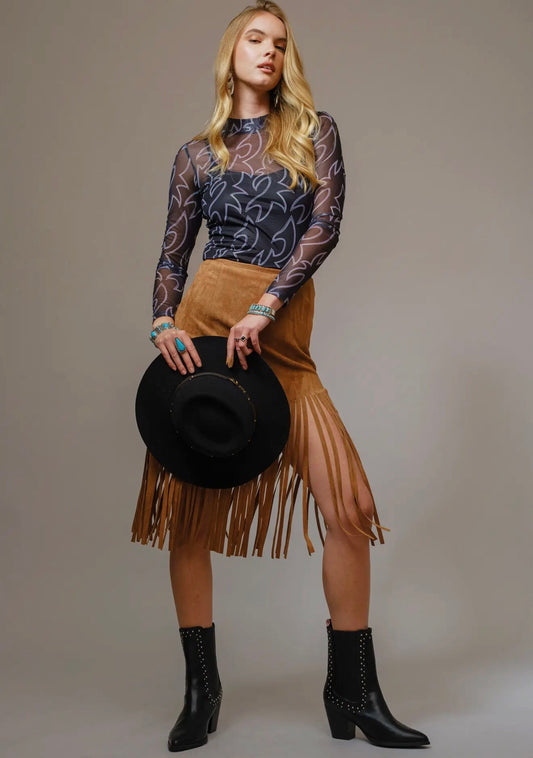 Black paisley mesh top