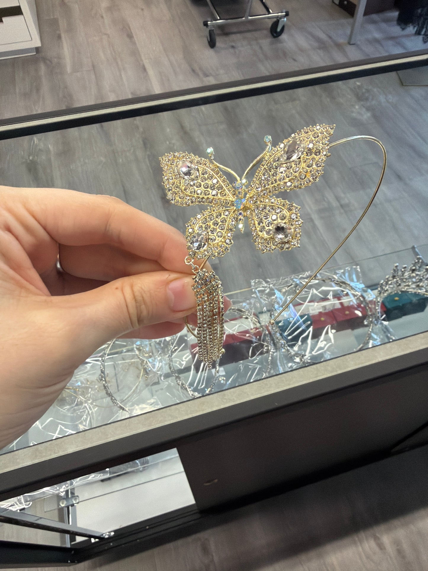 Butterfly Headband, Gold Crystal Crown, Gold Halo Crown