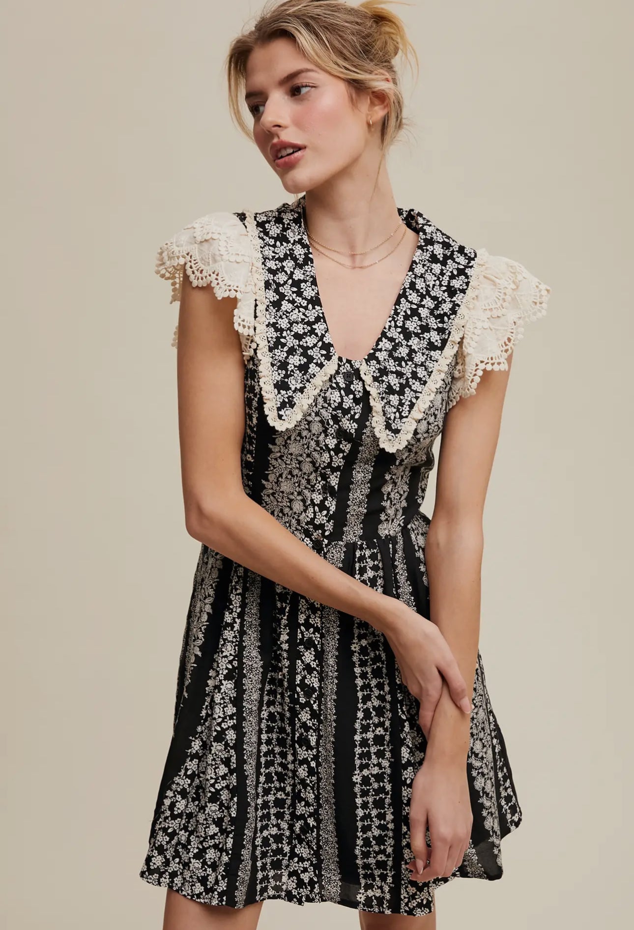 Vintage Lace Floral Mini Dress