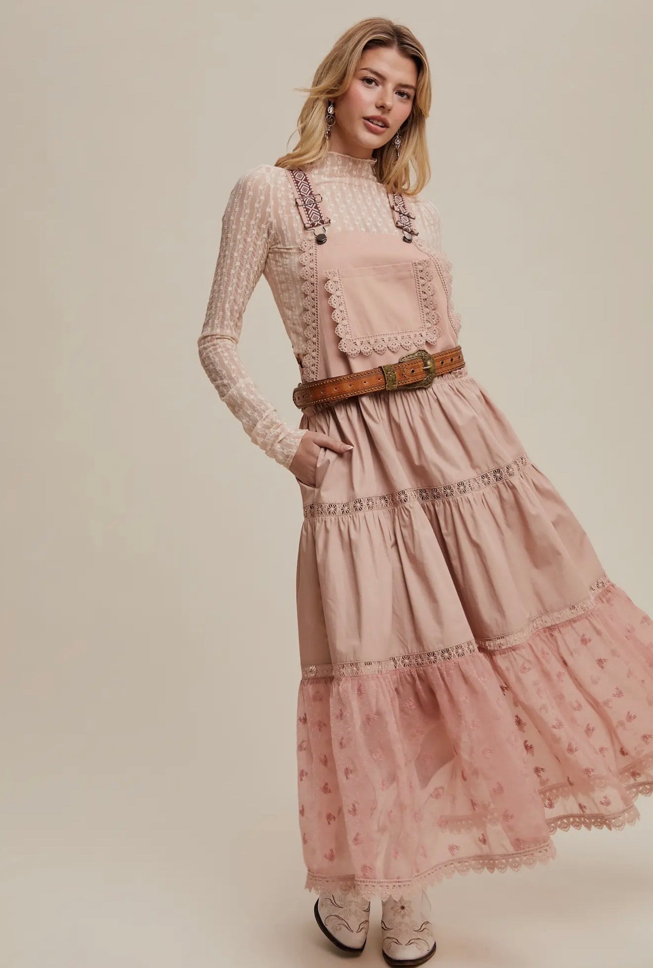 Cotton Tiered Maxi Pinafore Boho Dress