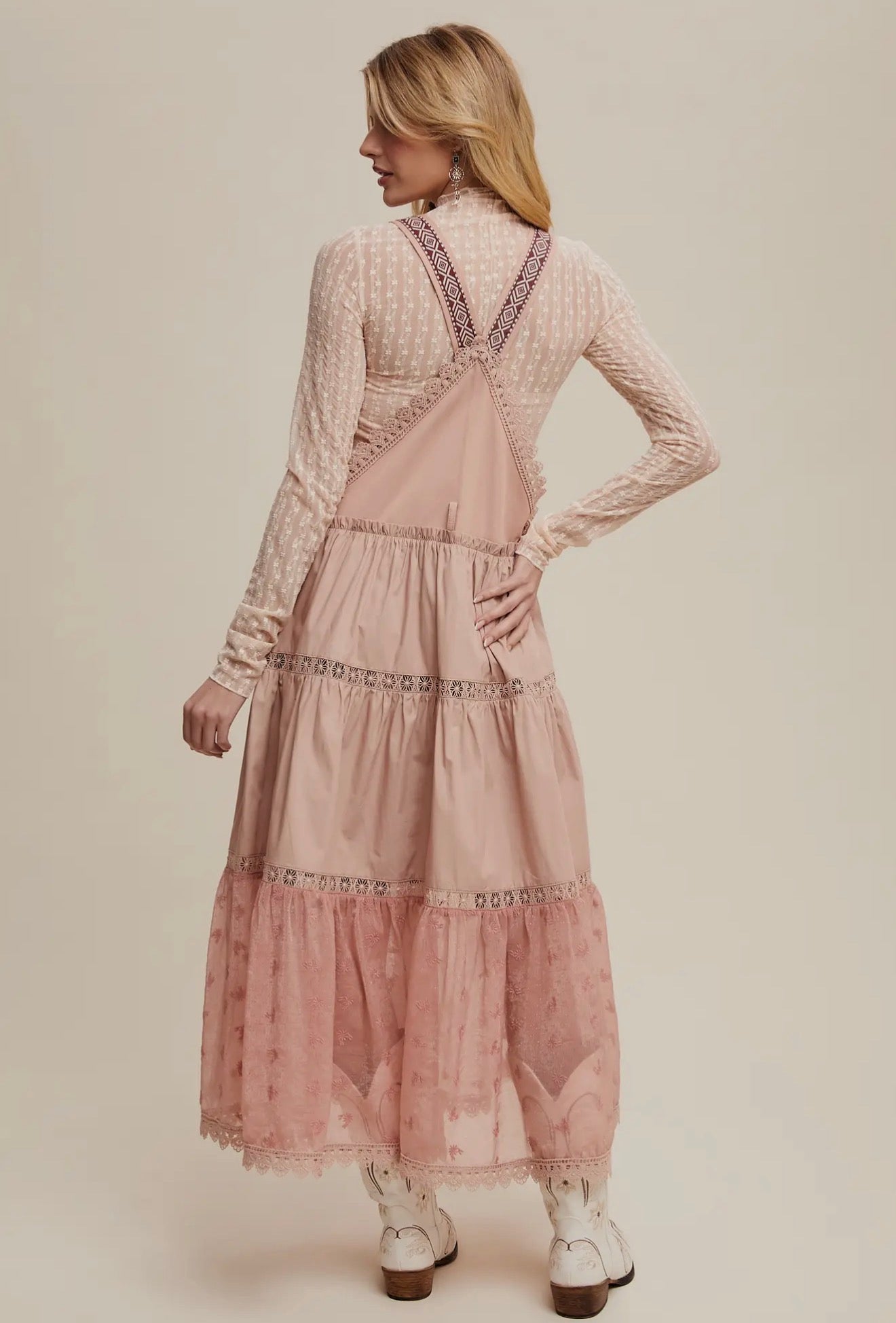 Cotton Tiered Maxi Pinafore Boho Dress