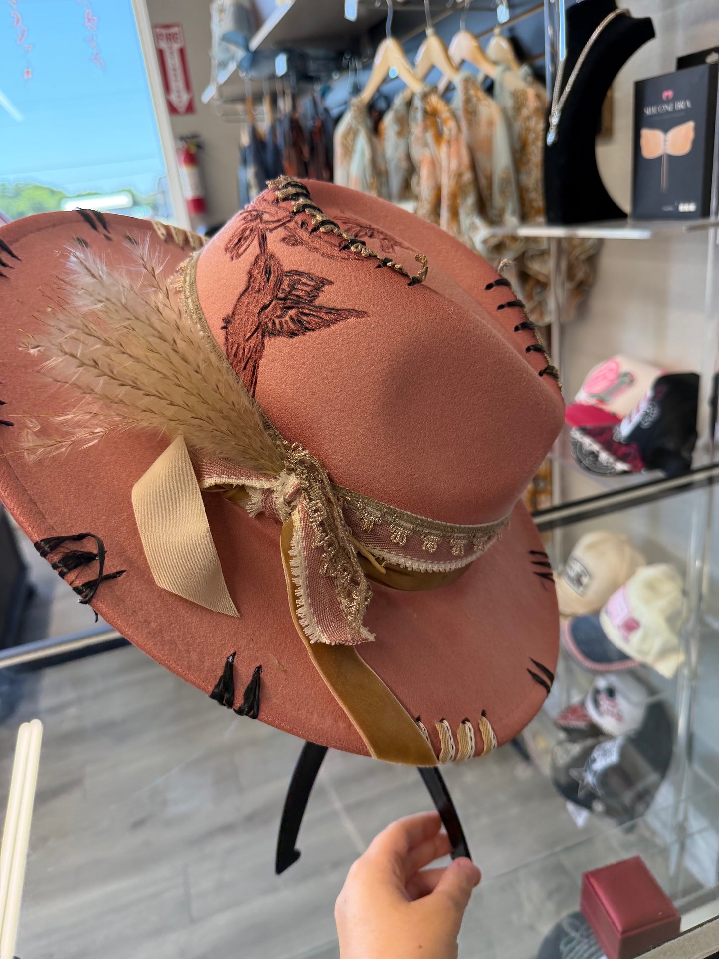 Pink custom hummingbird hat