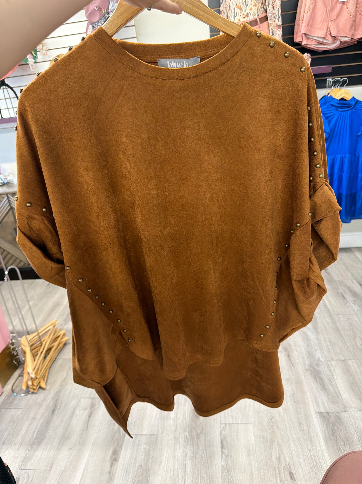 Garment Washed Roll Up Sleeve Studded High Low Tee