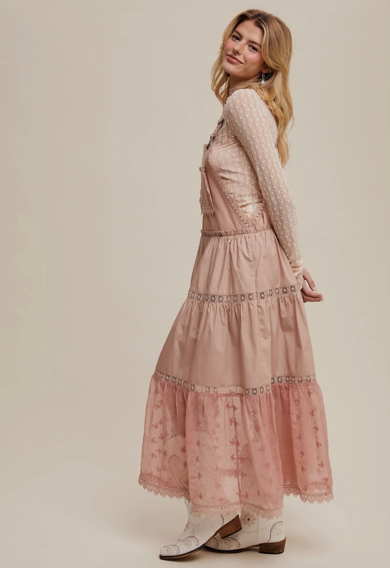 Cotton Tiered Maxi Pinafore Boho Dress