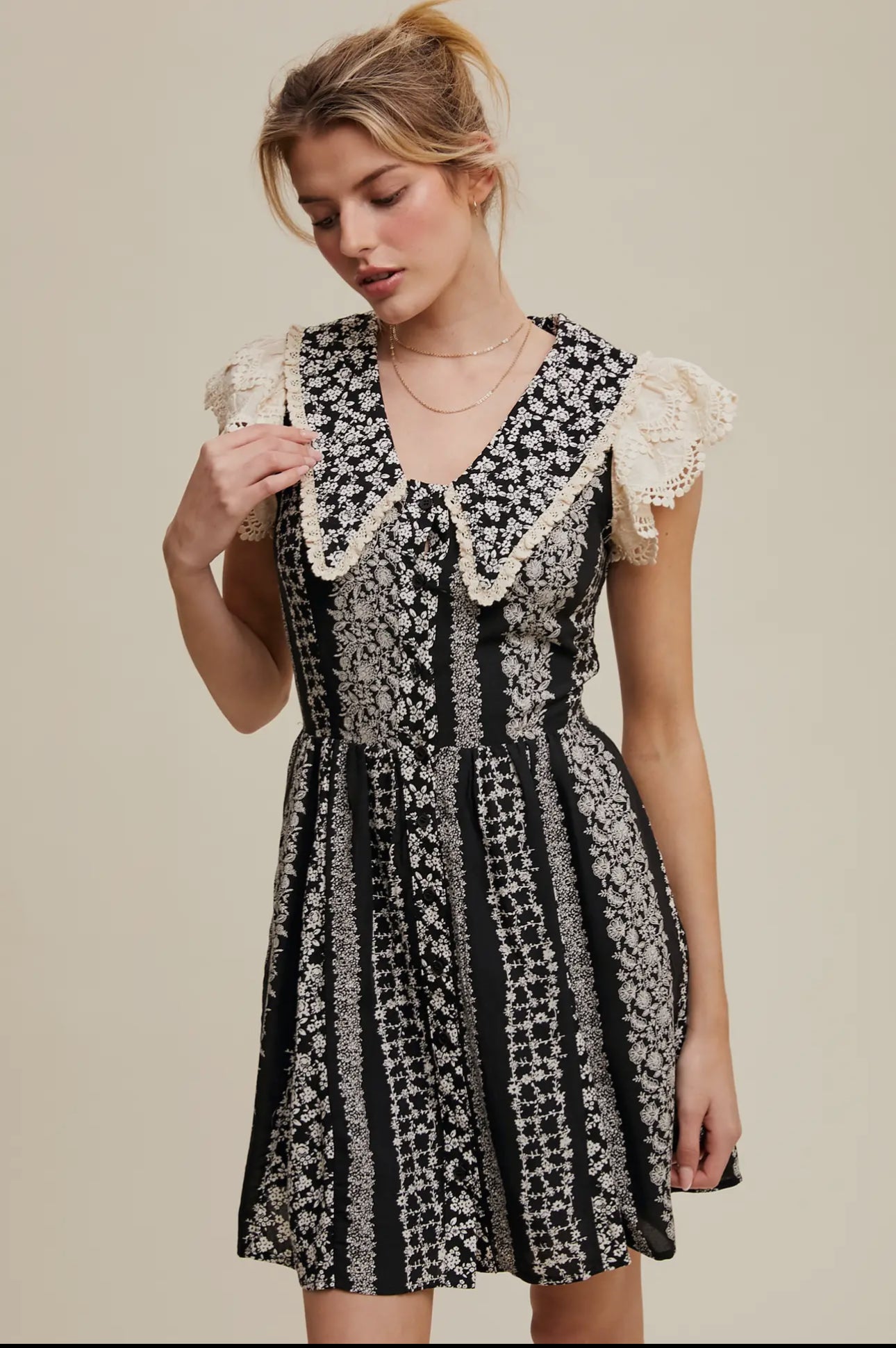 Vintage Lace Floral Mini Dress