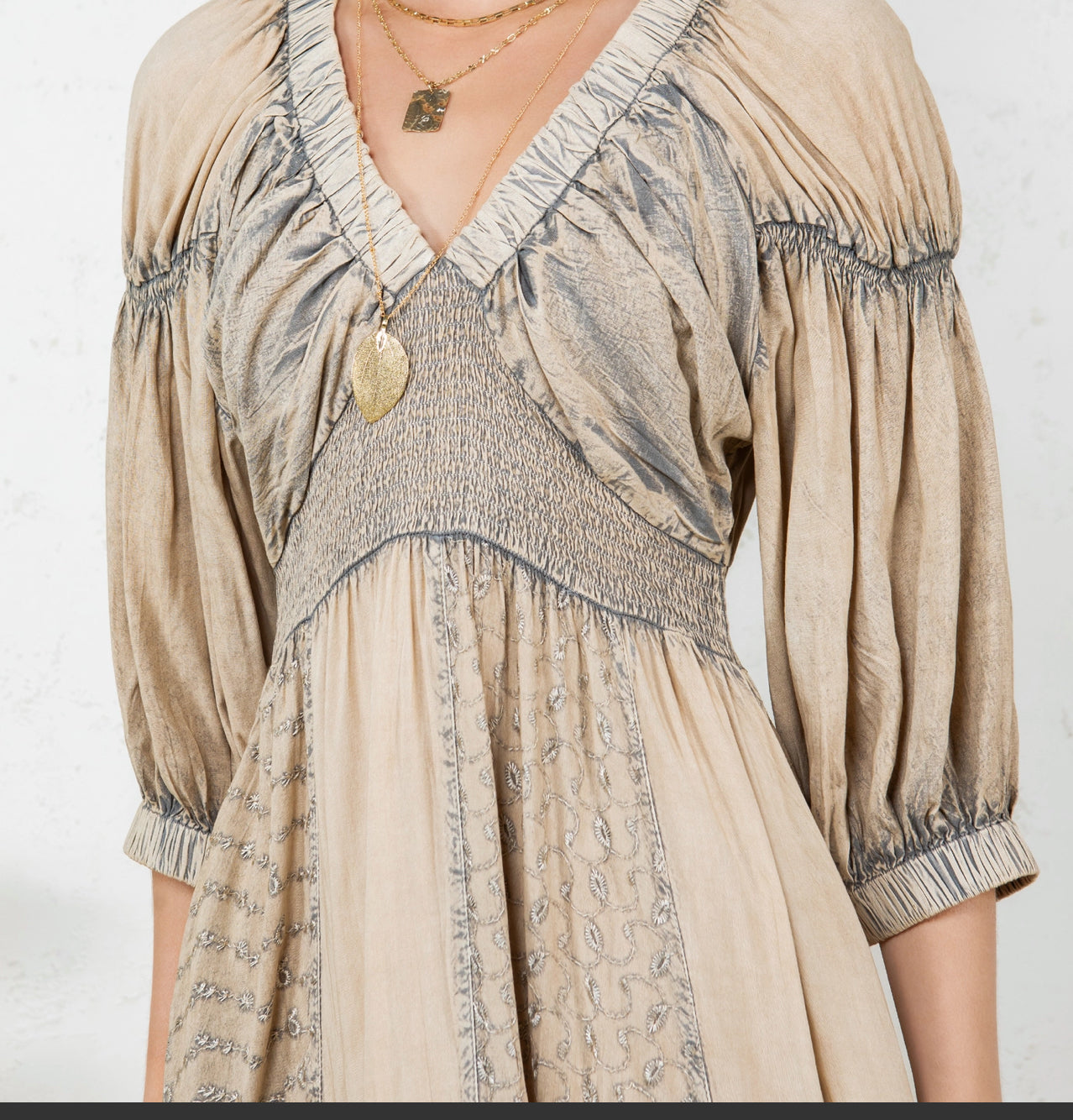 Effortless Elegance: Sheared & Elasticated V-Neck Dress