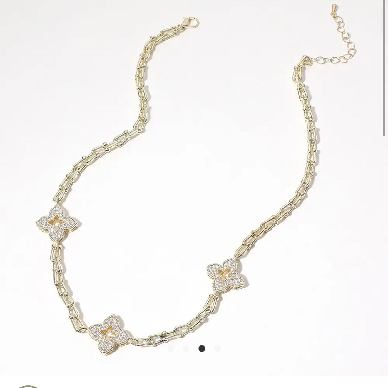 14K Gold Plated Cz Paved/Mother of Pearl Clover Necklace