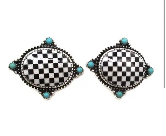 Western Oval Checker Earring