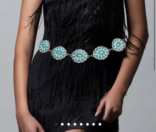 Boho Vintage Western Turquoise Stone
Concho Chain Belt