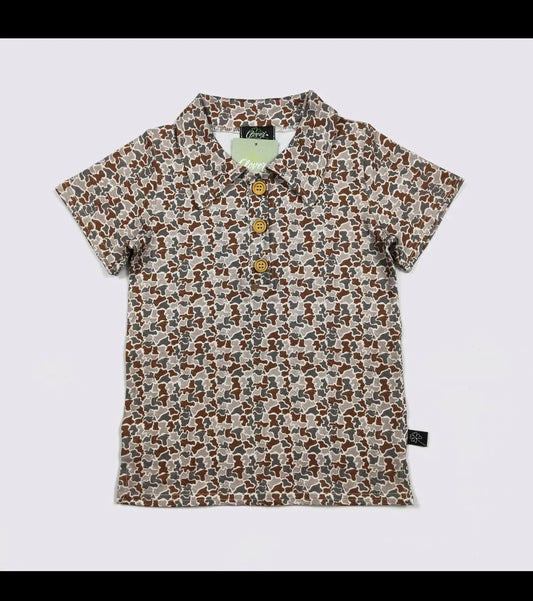 Distressed Camo Boy Collar Shirt