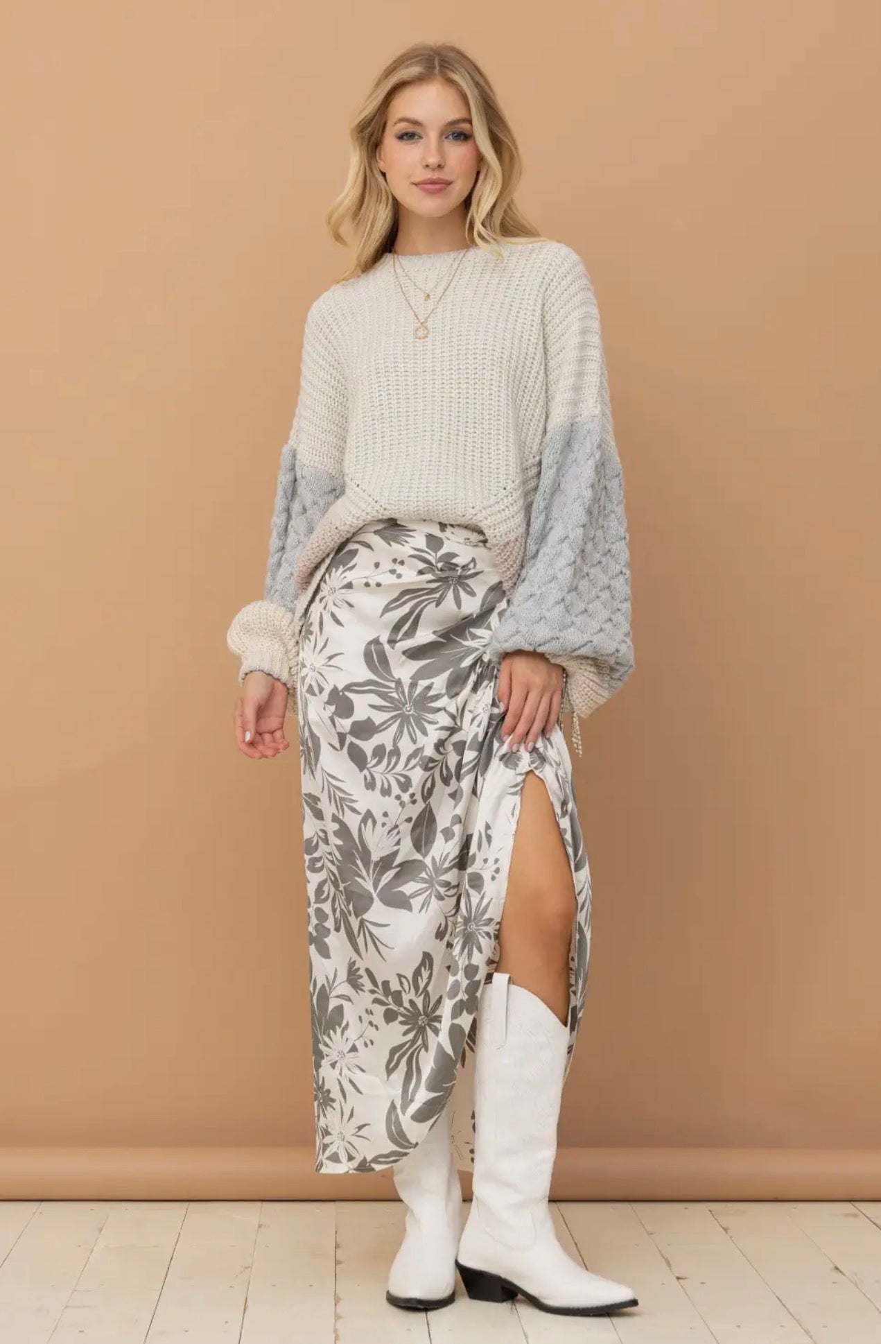 Satin Drape Pleated Skirt