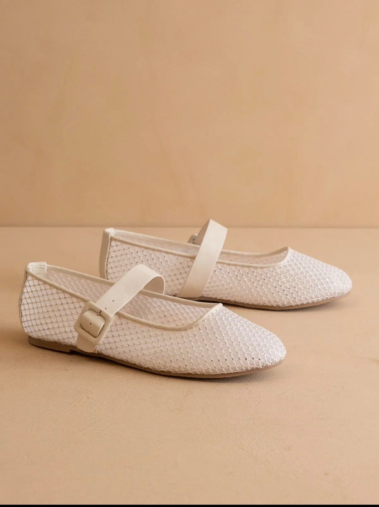The Gem | Ivory Gem Embellished Mesh Mary Jane Flat