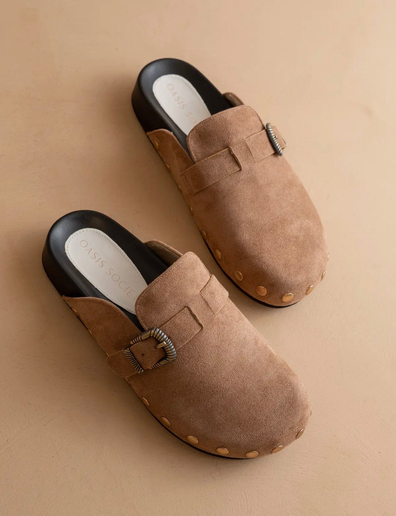 The Toni | Latte Studded Buckle Clog