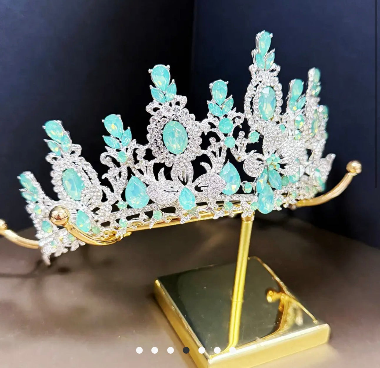 Silver Crystal Tiara, Bridal Flower Tiara, Green Stone Tiara