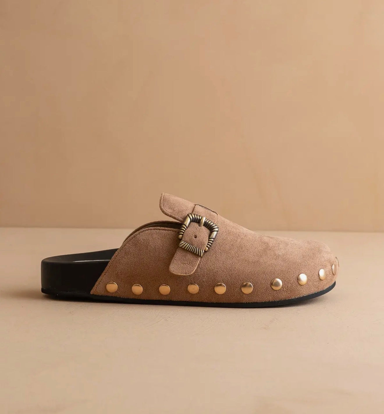 The Toni | Latte Studded Buckle Clog