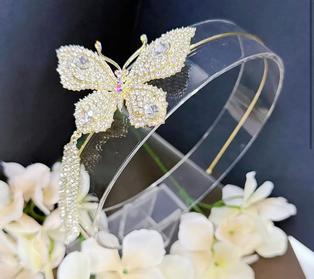 Butterfly Headband, Gold Crystal Crown, Gold Halo Crown