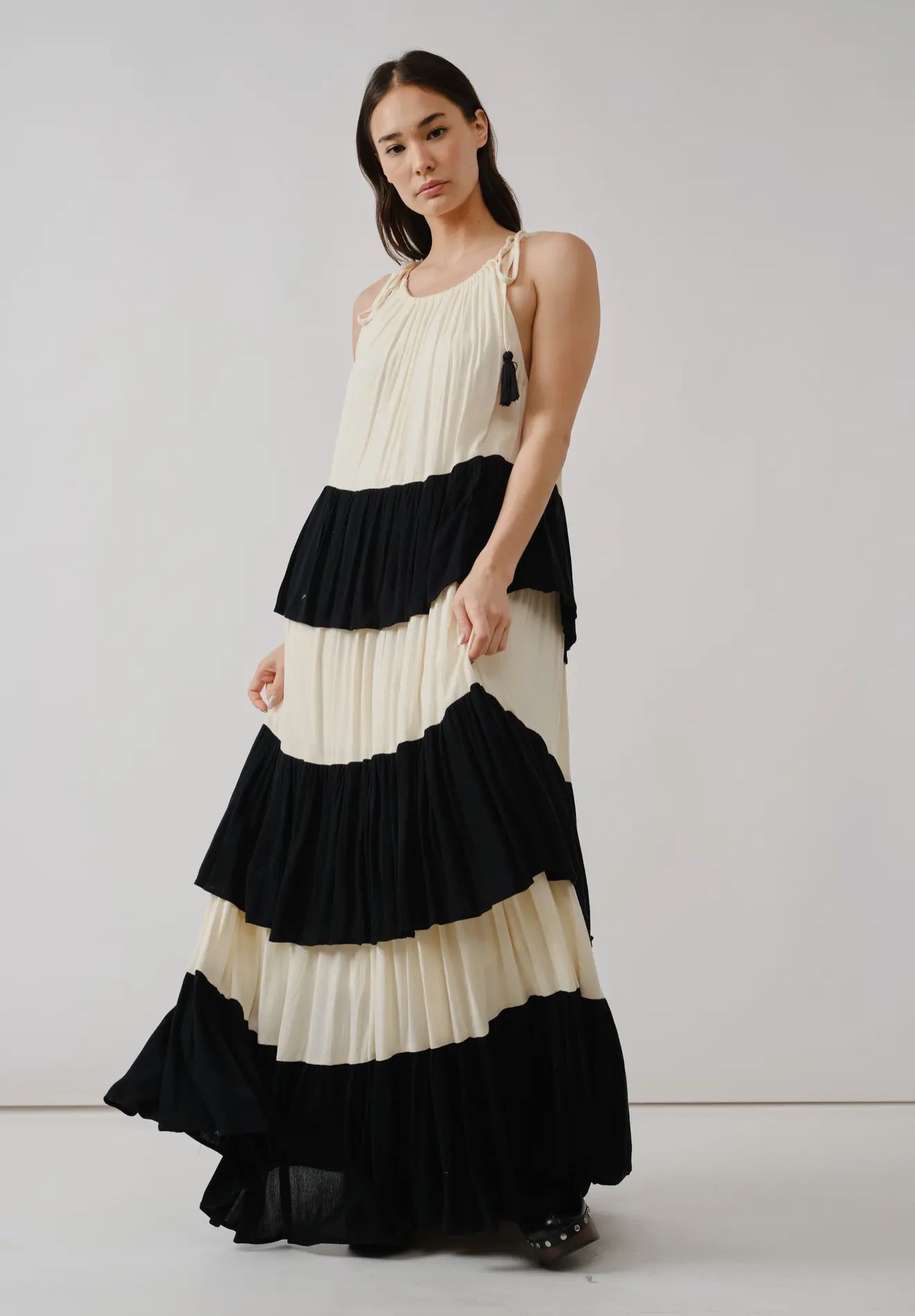 Aaron & Amber
Color Blocked Tier Maxi Dress