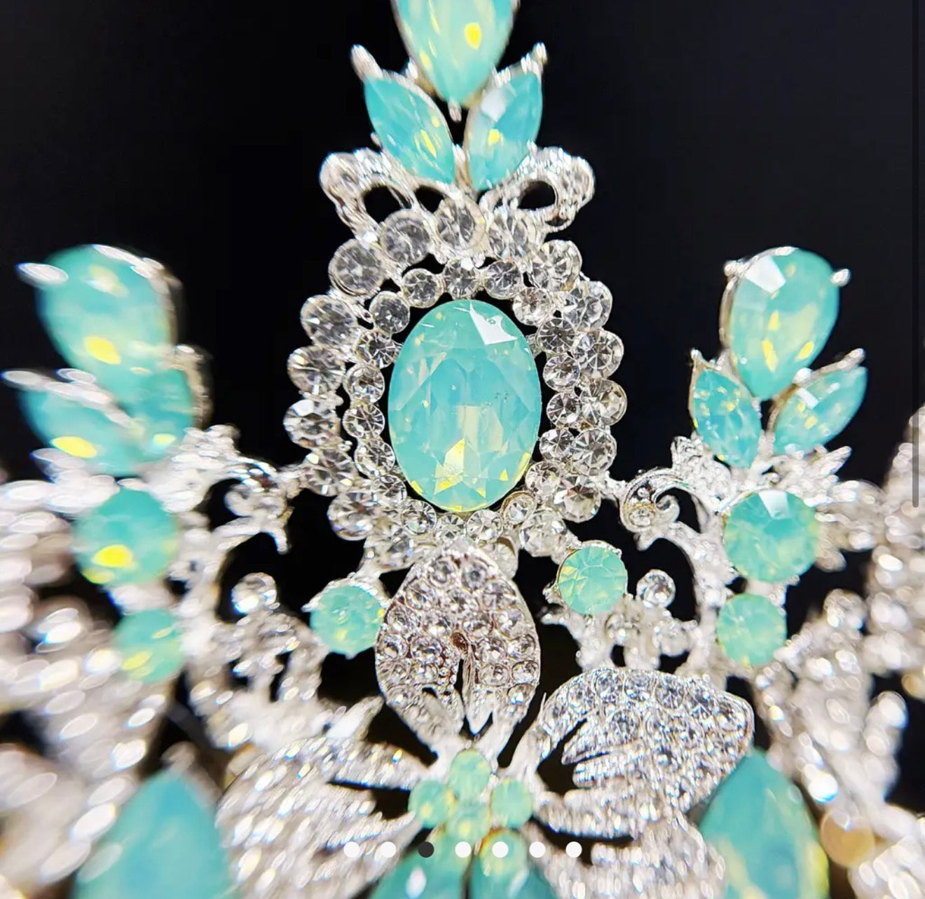 Silver Crystal Tiara, Bridal Flower Tiara, Green Stone Tiara