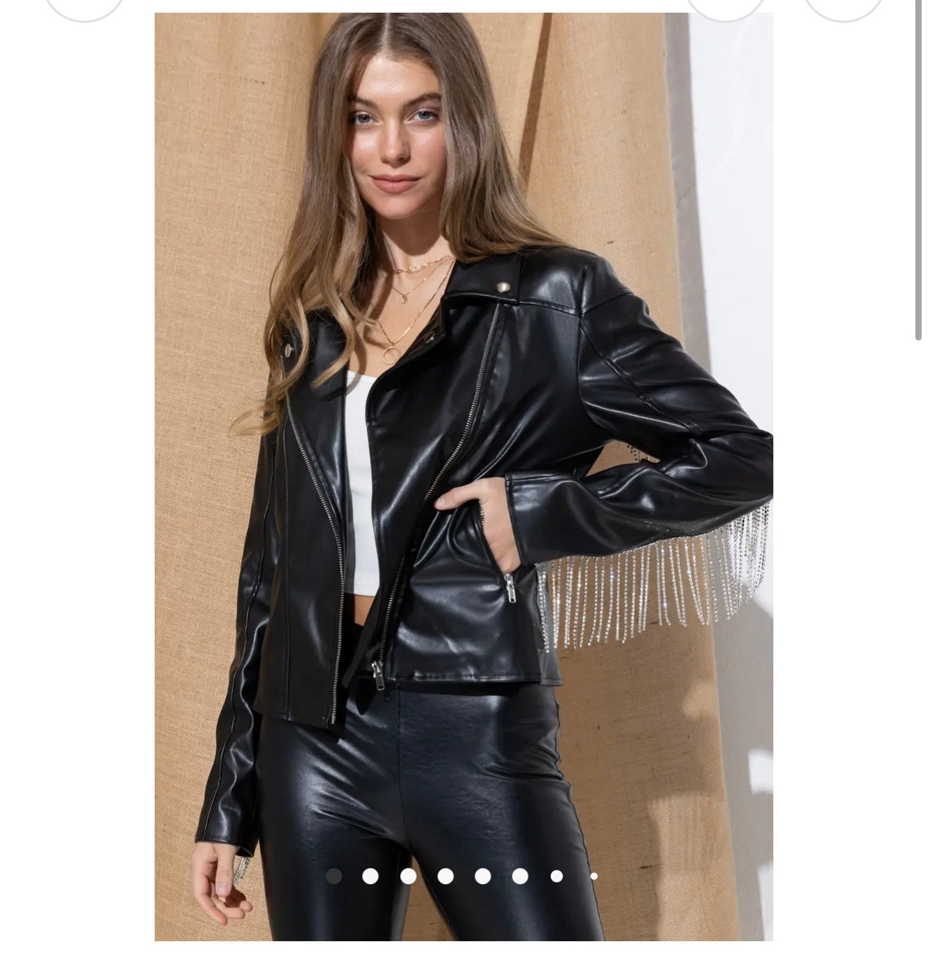 Faux Leather Moto Jacket
Rhinestone Fringe Back