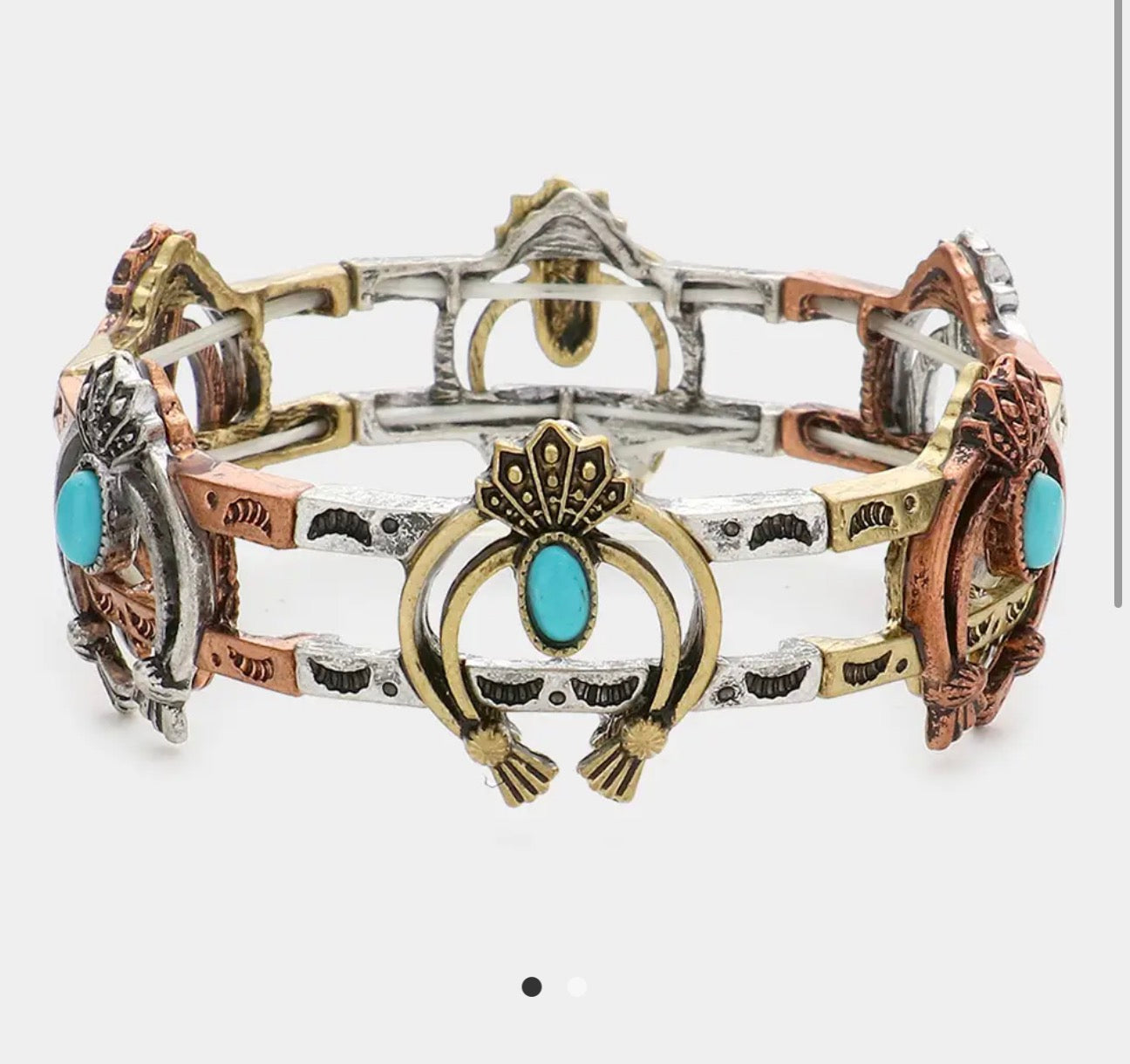 Turquoise Tribal Metal Double Horn
Stretch Bracelet