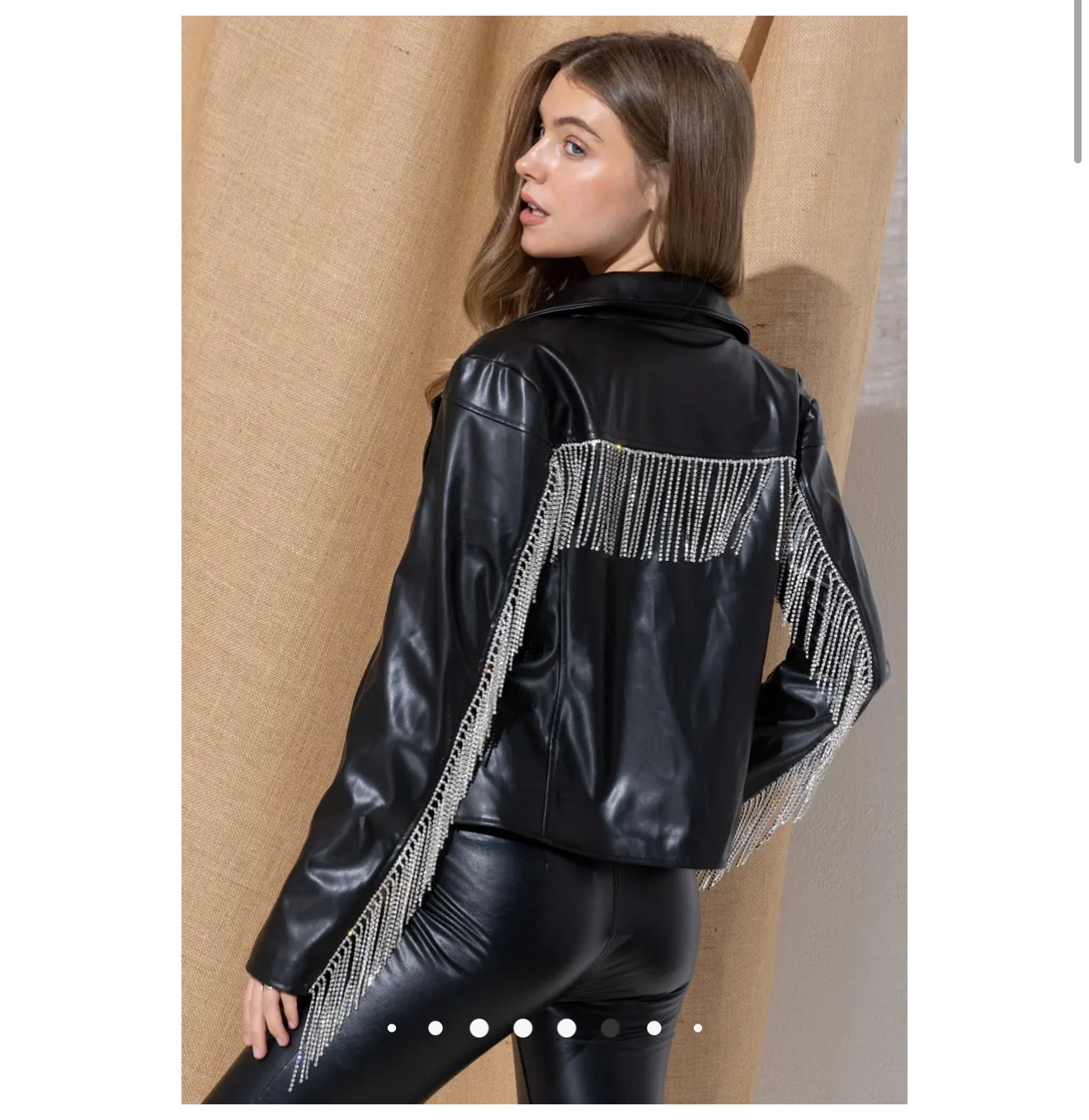 Faux Leather Moto Jacket
Rhinestone Fringe Back