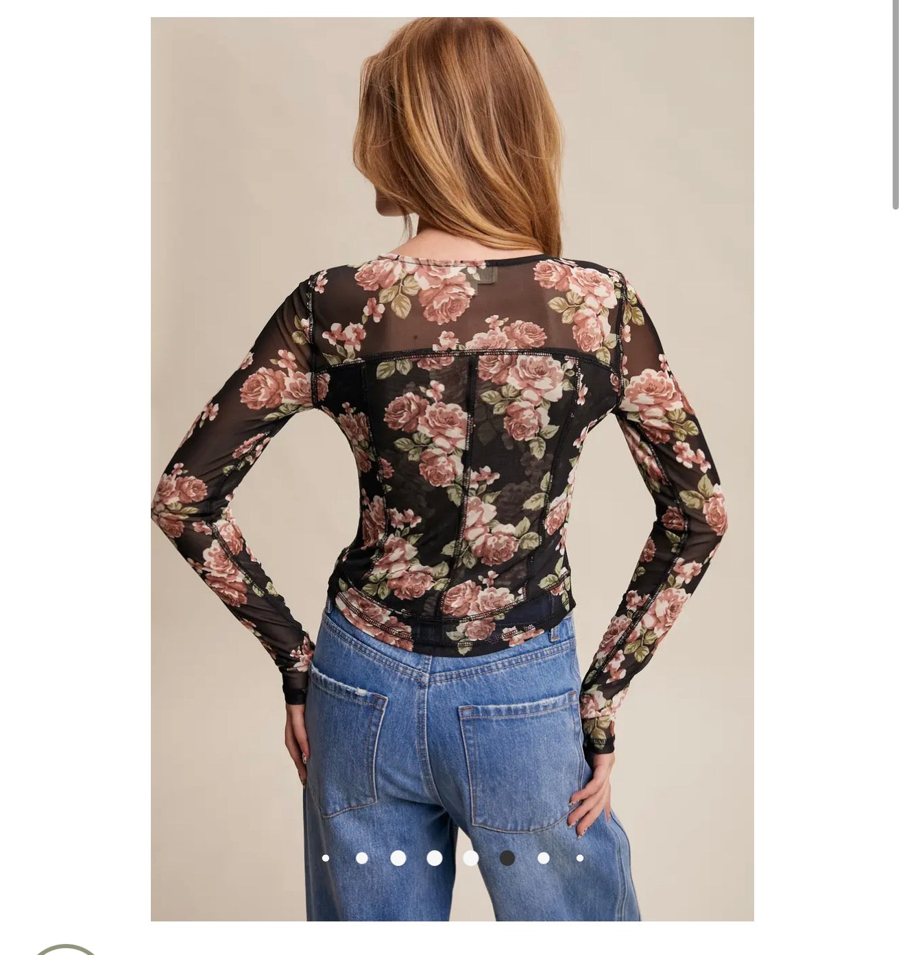 Floral Mesh Long Sleeve Layering Top
