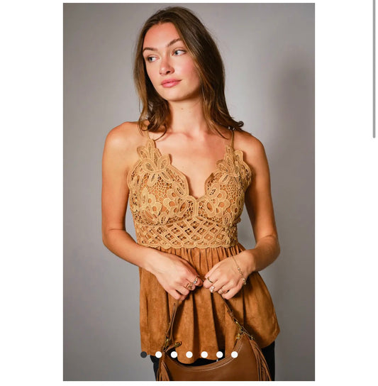 Lace top  Faux Suede Top