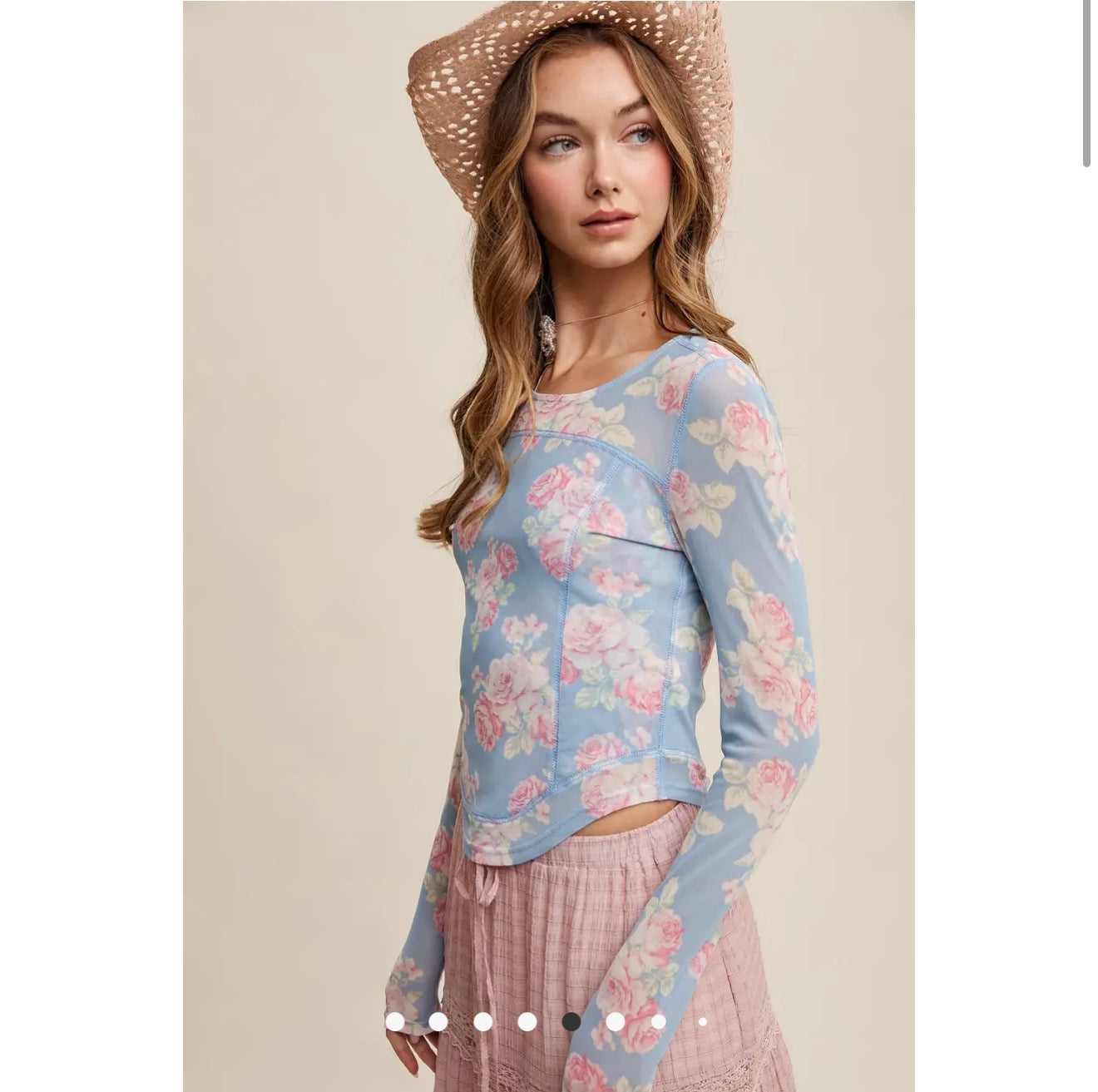 Floral Mesh Long Sleeve Layering Top