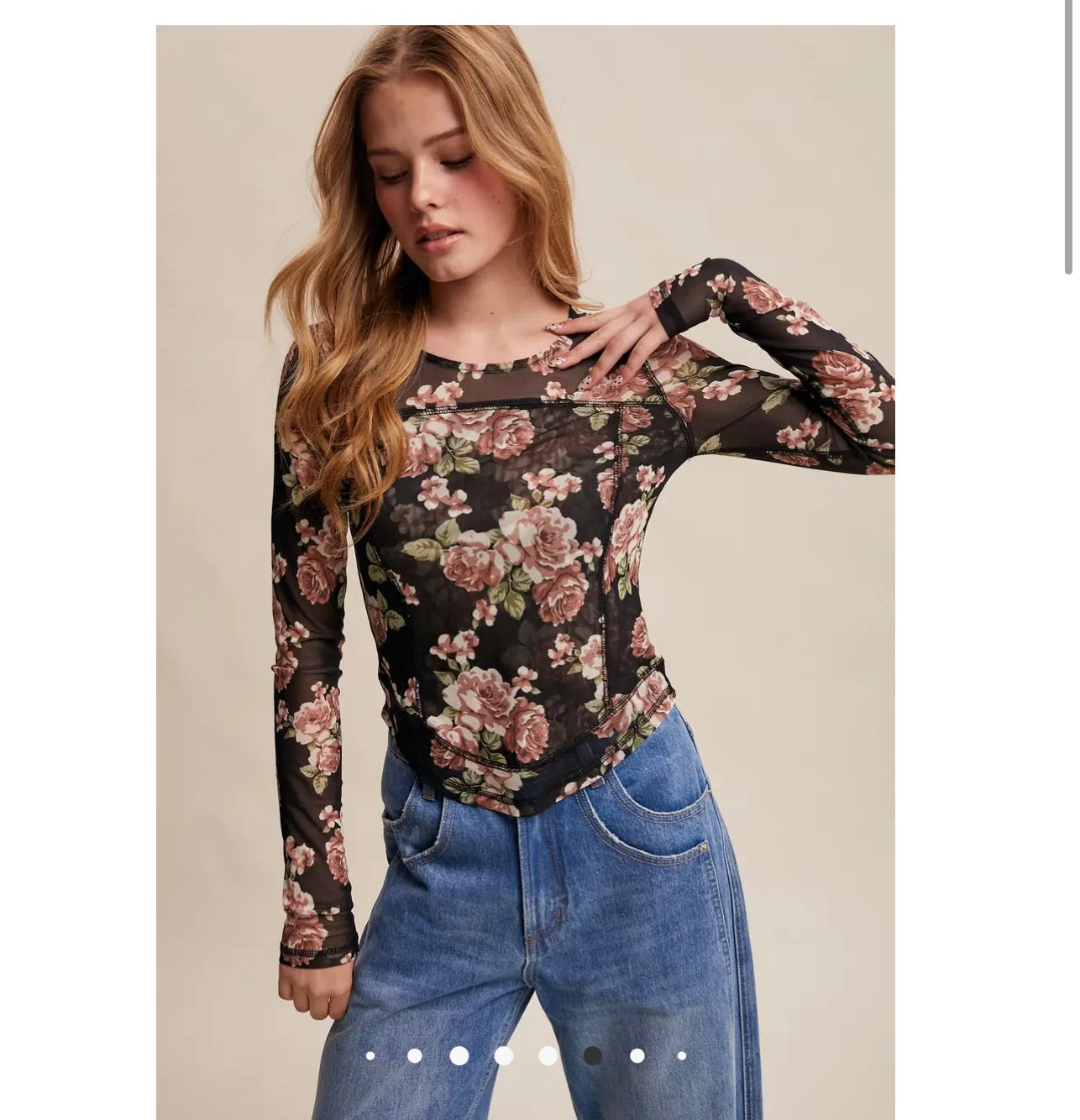Floral Mesh Long Sleeve Layering Top