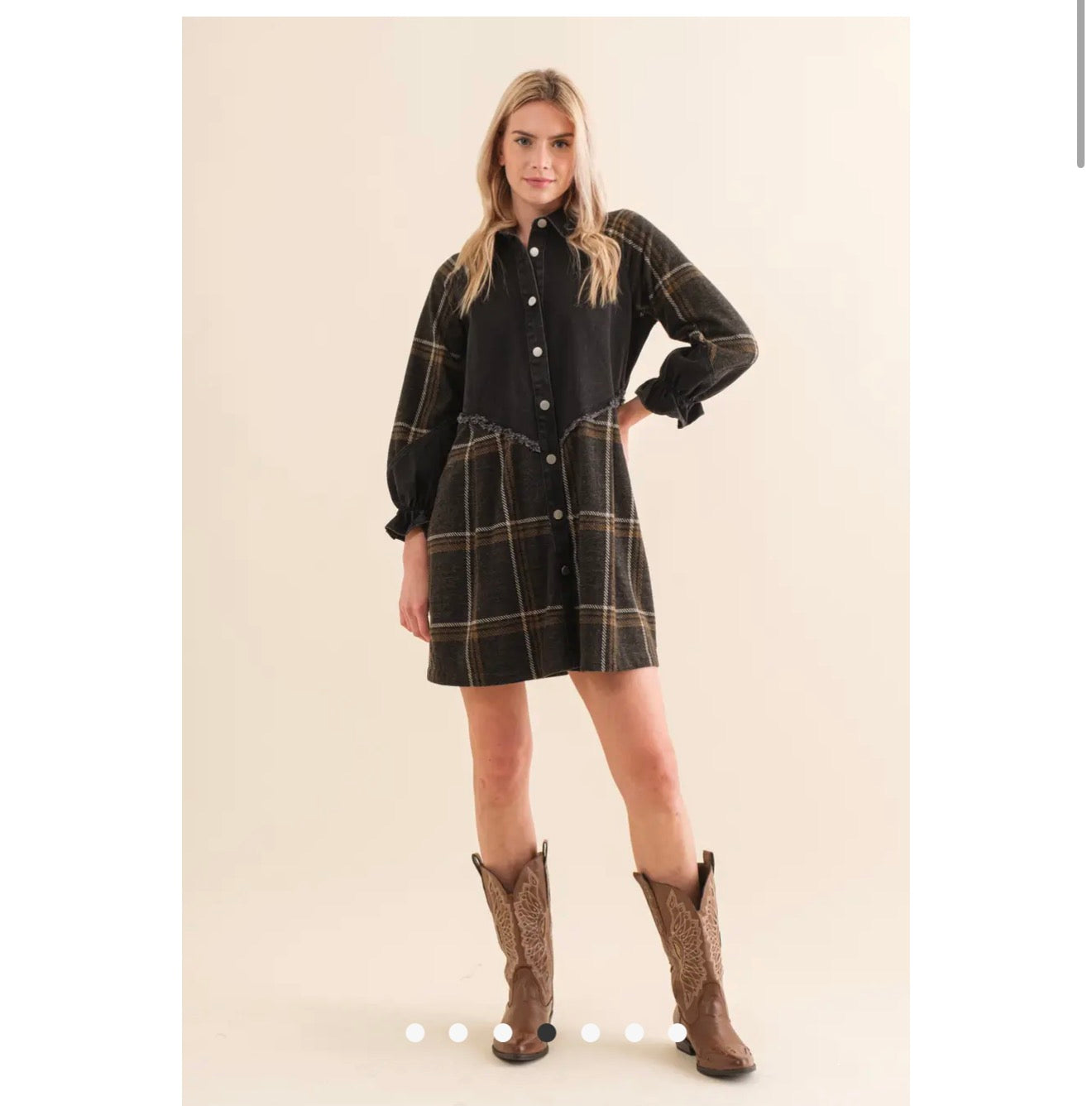 Denim Mix Brushed Plaid Button
Up Dress