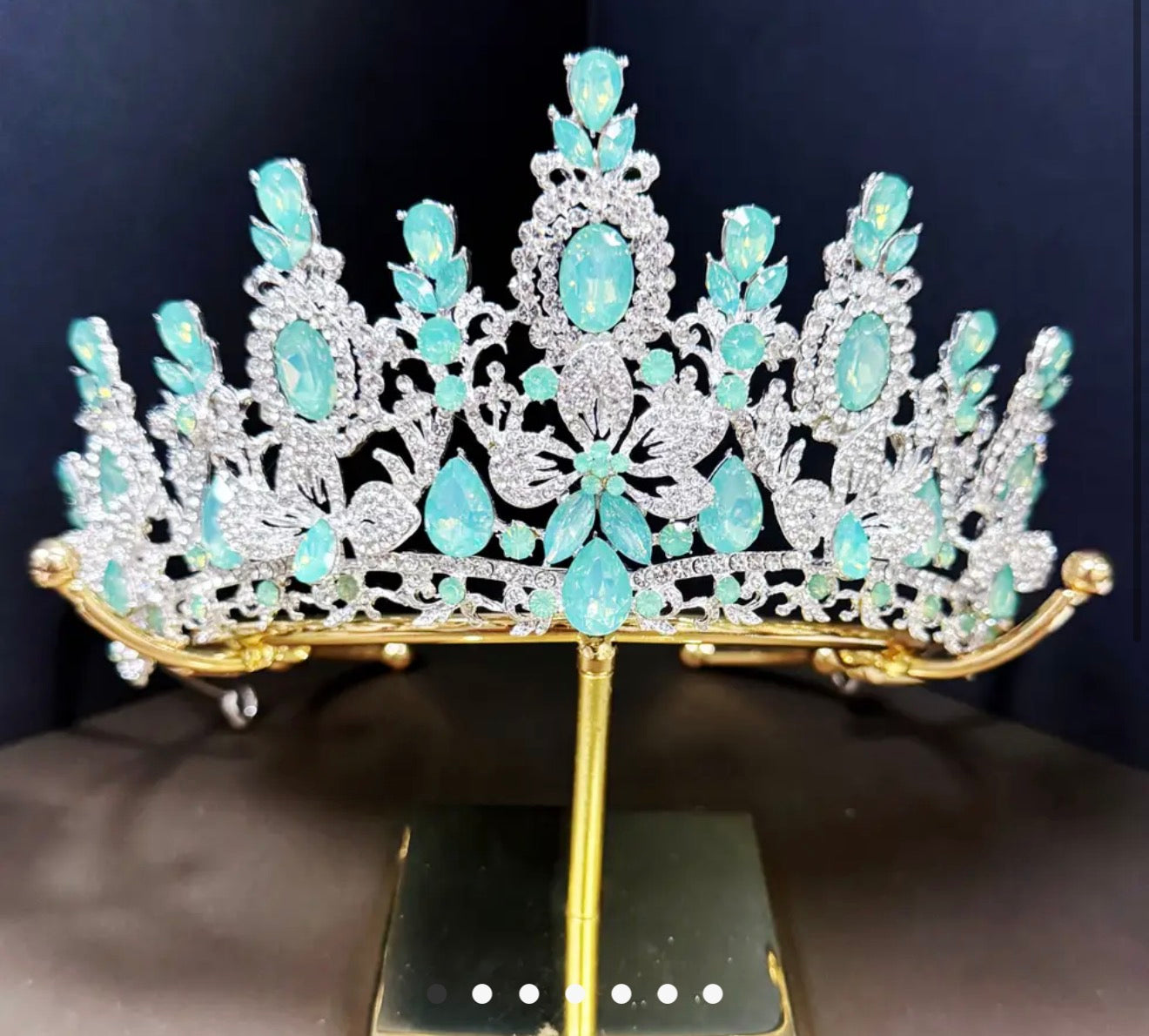 Silver Crystal Tiara, Bridal Flower Tiara, Green Stone Tiara